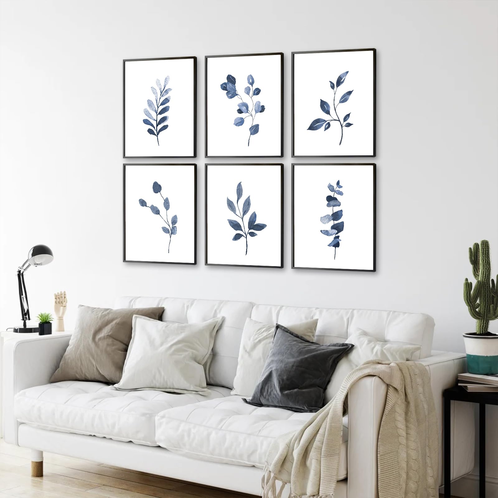 Amazon.com: Navy Blue Botanical Wall Art Set of 6 Unframed